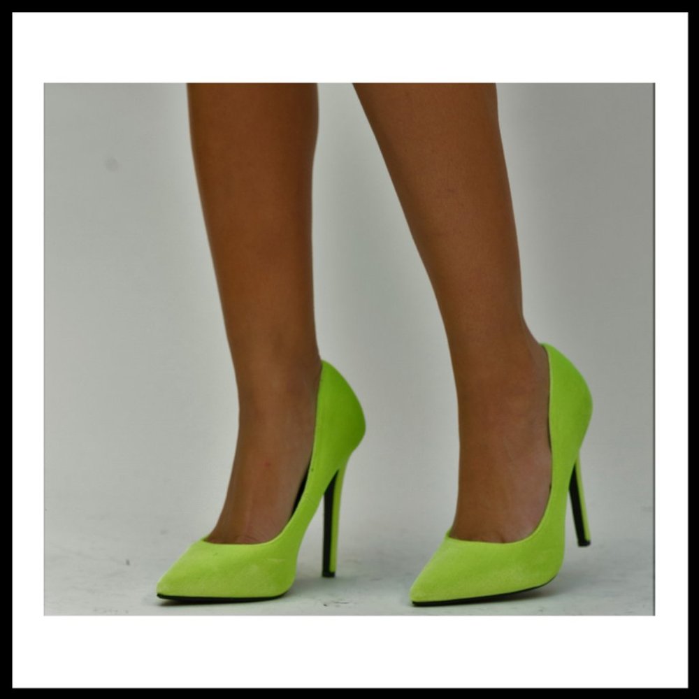 NWT Velvet Heels Pumps (Lime Green) - Picture 3 of 7